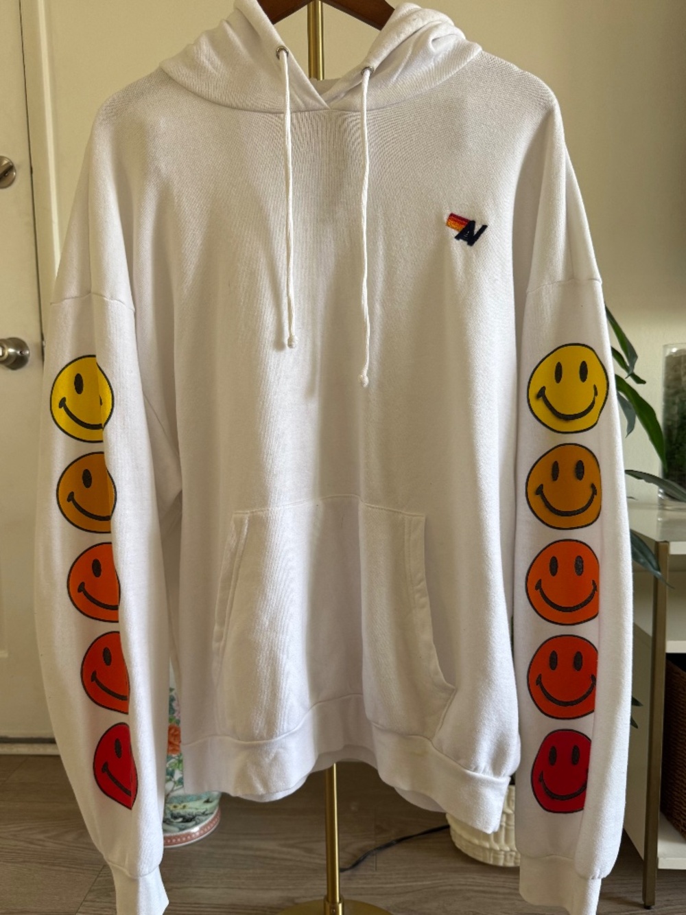 Aviator Nation Smiley Face Ombre Gradient Hoodie | White | Large